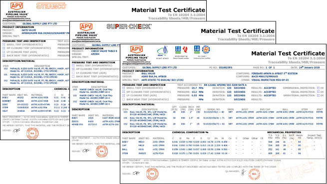 format certificate quality sample Globe  Gate Ball Valve  Valve Supplier Pipeline Australian